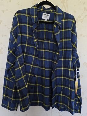 Wrangler PACSUN Crossover Blue and Yellow Plaid Button-Up Shirt